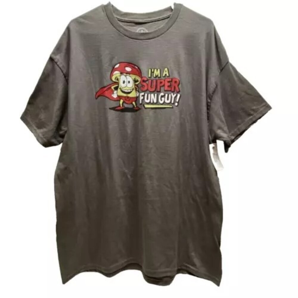 Mushroom Shirt Men's XL Charcoal‎ Gray Super Fun Guy Graphic Logo